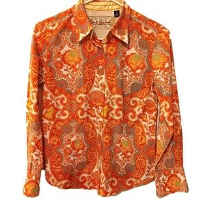 Robert Graham Knowledge Wisdom Truth Orange Paisley Button-Down Women's Sz M